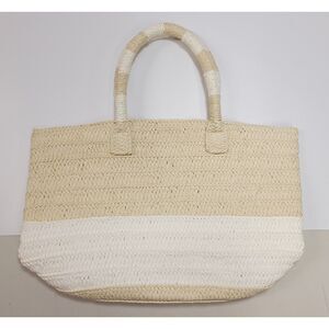 NEW ALTRU Beige and White Woven Straw Tote Bag Summer Beach Bag